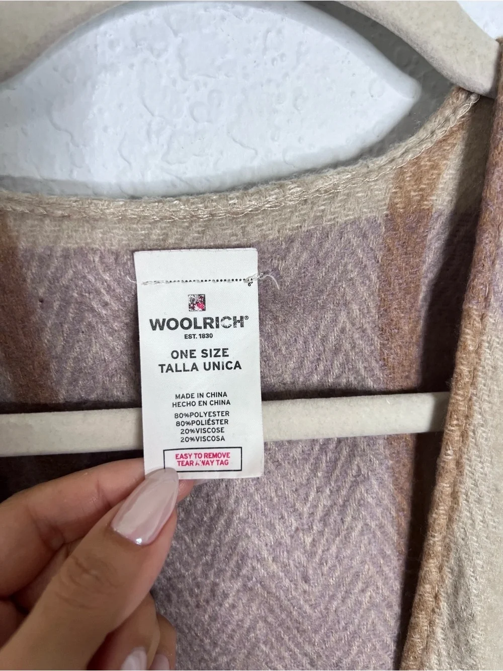 WOOLRICH Womens Poncho Shawl Wrap One Size Soft Fringe Cream Lavender Plaid
